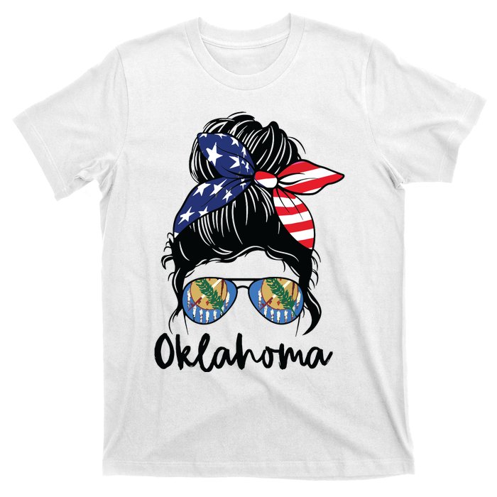 Oklahoma Girl Oklahoma Flag State Girlfriend Messy Bun T-Shirt