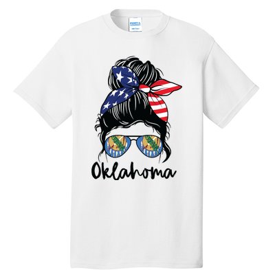 Oklahoma Girl Oklahoma Flag State Girlfriend Messy Bun Tall T-Shirt