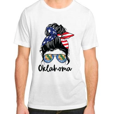 Oklahoma Girl Oklahoma Flag State Girlfriend Messy Bun Adult ChromaSoft Performance T-Shirt