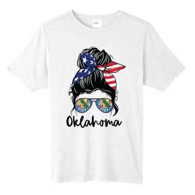 Oklahoma Girl Oklahoma Flag State Girlfriend Messy Bun Tall Fusion ChromaSoft Performance T-Shirt