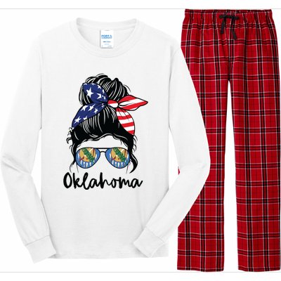 Oklahoma Girl Oklahoma Flag State Girlfriend Messy Bun Long Sleeve Pajama Set