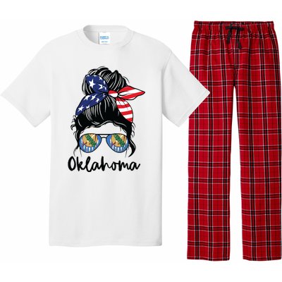 Oklahoma Girl Oklahoma Flag State Girlfriend Messy Bun Pajama Set