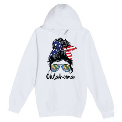 Oklahoma Girl Oklahoma Flag State Girlfriend Messy Bun Premium Pullover Hoodie