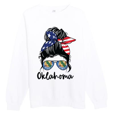 Oklahoma Girl Oklahoma Flag State Girlfriend Messy Bun Premium Crewneck Sweatshirt