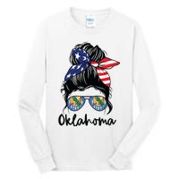 Oklahoma Girl Oklahoma Flag State Girlfriend Messy Bun Tall Long Sleeve T-Shirt