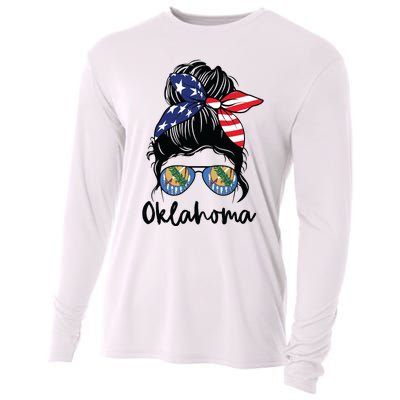 Oklahoma Girl Oklahoma Flag State Girlfriend Messy Bun Cooling Performance Long Sleeve Crew