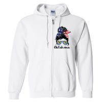 Oklahoma Girl Oklahoma Flag State Girlfriend Messy Bun Full Zip Hoodie