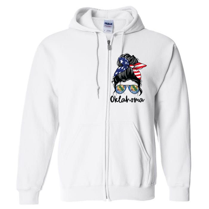 Oklahoma Girl Oklahoma Flag State Girlfriend Messy Bun Full Zip Hoodie