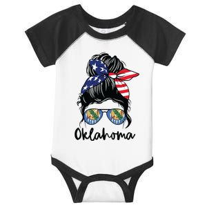 Oklahoma Girl Oklahoma Flag State Girlfriend Messy Bun Infant Baby Jersey Bodysuit