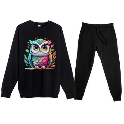 Owl Graphic Owl Artwork Bird Art Animal Owl Funny Gift Premium Crewneck Sweatsuit Set