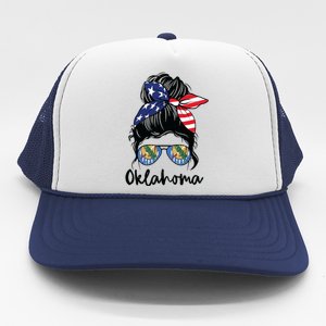 Oklahoma Girl Oklahoma Flag State Girlfriend Messy Bun Trucker Hat