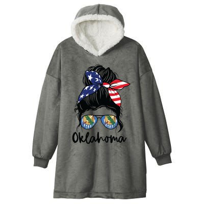 Oklahoma Girl Oklahoma Flag State Girlfriend Messy Bun Hooded Wearable Blanket