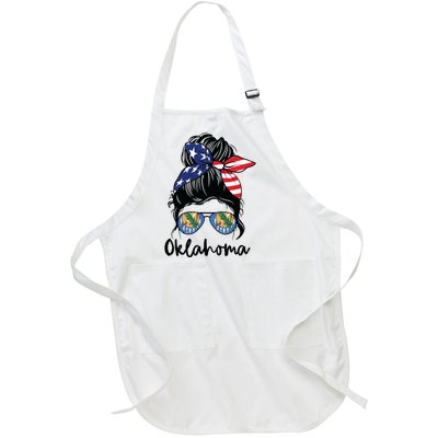 Oklahoma Girl Oklahoma Flag State Girlfriend Messy Bun Full-Length Apron With Pockets