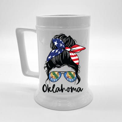 Oklahoma Girl Oklahoma Flag State Girlfriend Messy Bun Beer Stein