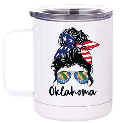 Oklahoma Girl Oklahoma Flag State Girlfriend Messy Bun 12 oz Stainless Steel Tumbler Cup