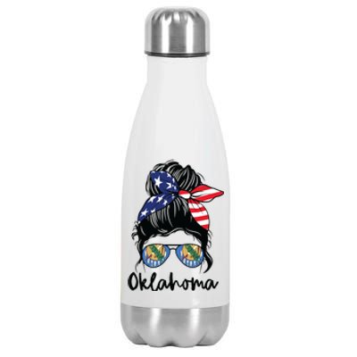 Oklahoma Girl Oklahoma Flag State Girlfriend Messy Bun Stainless Steel Insulated Water Bottle