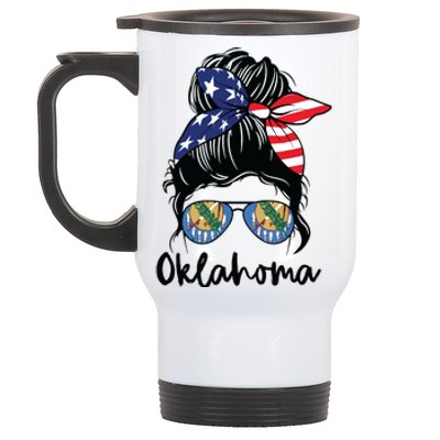 Oklahoma Girl Oklahoma Flag State Girlfriend Messy Bun Stainless Steel Travel Mug