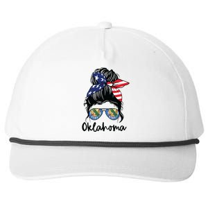 Oklahoma Girl Oklahoma Flag State Girlfriend Messy Bun Snapback Five-Panel Rope Hat