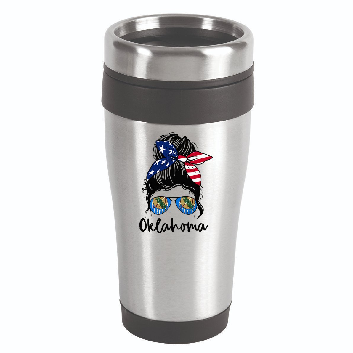 Oklahoma Girl Oklahoma Flag State Girlfriend Messy Bun 16oz Travel Tumbler