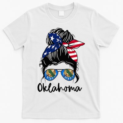 Oklahoma Girl Oklahoma Flag State Girlfriend Messy Bun T-Shirt