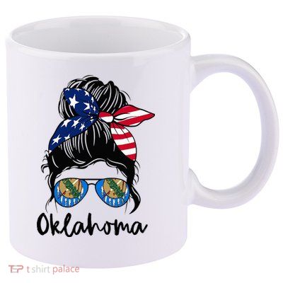 Oklahoma Girl Oklahoma Flag State Girlfriend Messy Bun 11oz C Handle Ceramic Mug