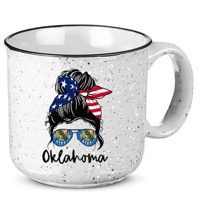 Oklahoma Girl Oklahoma Flag State Girlfriend Messy Bun 15oz Campfire Ceramic Mug