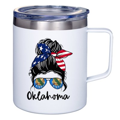 Oklahoma Girl Oklahoma Flag State Girlfriend Messy Bun 12oz Stainless Steel Coffee Mug