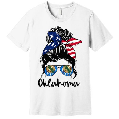 Oklahoma Girl Oklahoma Flag State Girlfriend Messy Bun Premium T-Shirt