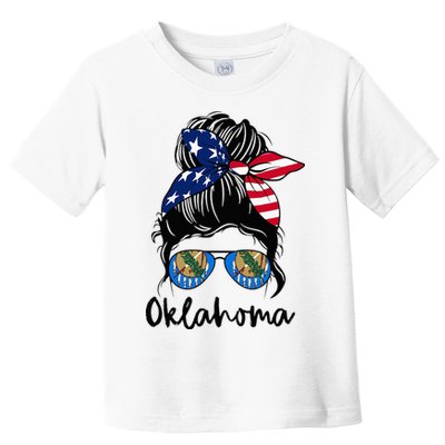 Oklahoma Girl Oklahoma Flag State Girlfriend Messy Bun Toddler T-Shirt