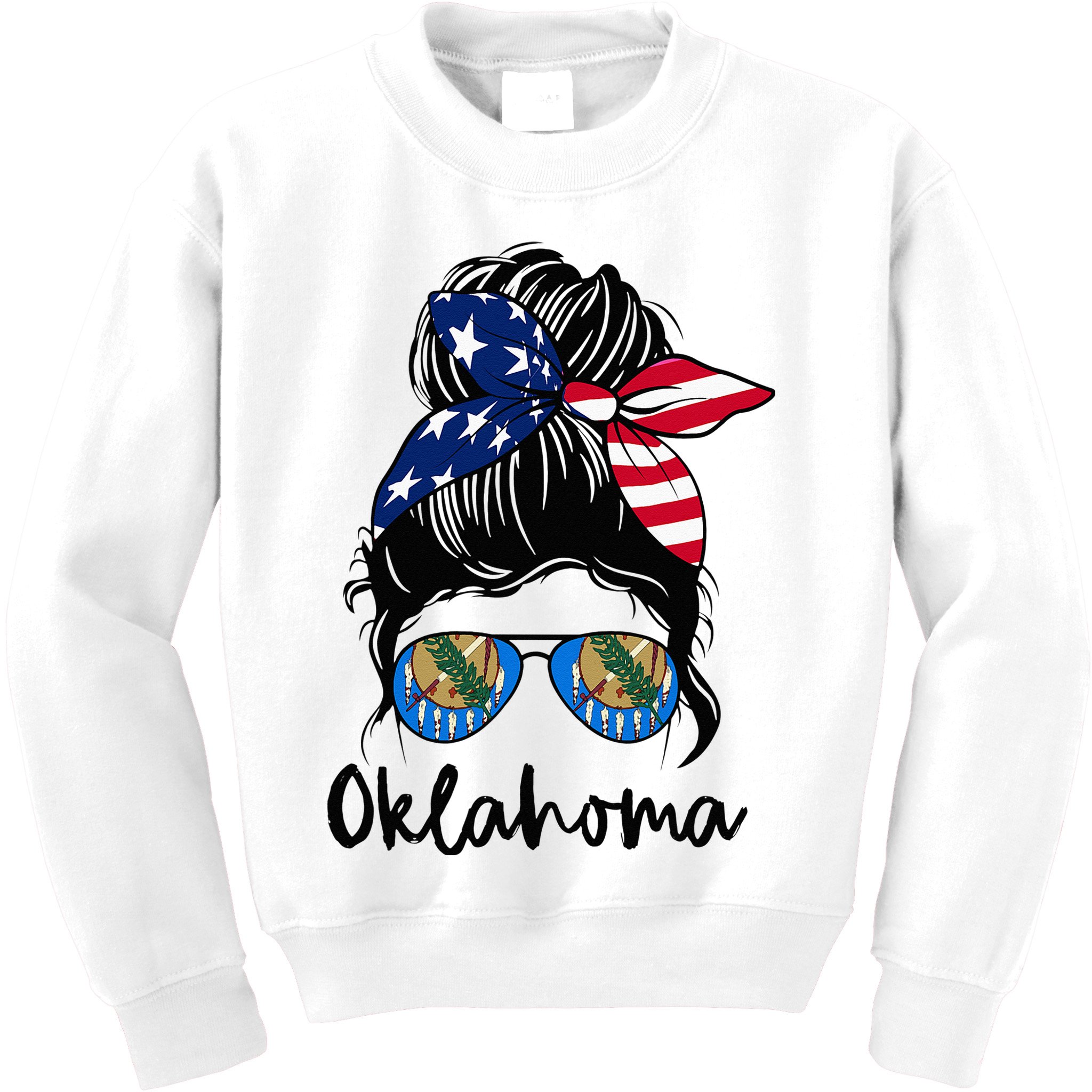 Oklahoma Girl Oklahoma Flag State Girlfriend Messy Bun Kids Sweatshirt
