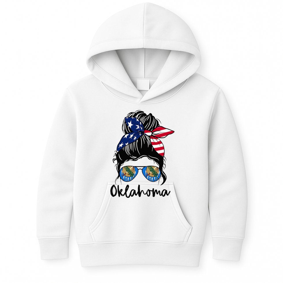 Oklahoma Girl Oklahoma Flag State Girlfriend Messy Bun Kids Hoodie