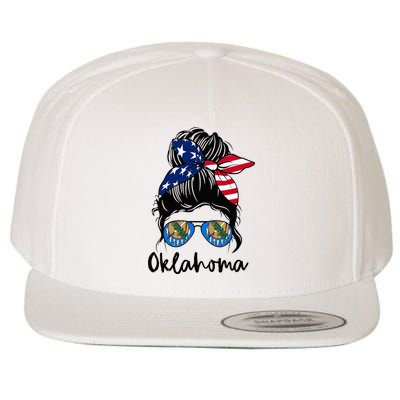 Oklahoma Girl Oklahoma Flag State Girlfriend Messy Bun Wool Snapback Cap