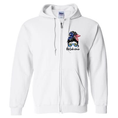 Oklahoma Girl Oklahoma Flag State Girlfriend Messy Bun Full Zip Hoodie