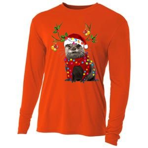 Otter Gorgeous Reindeer Otter Christmas Tree Light Xmas Gift Cooling Performance Long Sleeve Crew