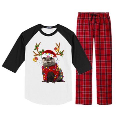 Otter Gorgeous Reindeer Otter Christmas Tree Light Xmas Gift Raglan Sleeve Pajama Set