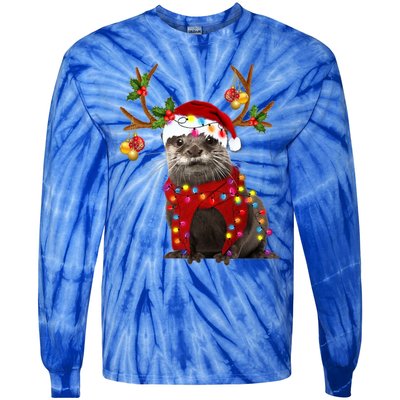 Otter Gorgeous Reindeer Otter Christmas Tree Light Xmas Gift Tie-Dye Long Sleeve Shirt