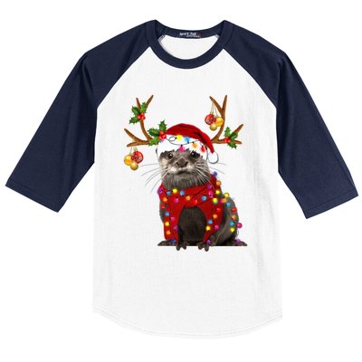 Otter Gorgeous Reindeer Otter Christmas Tree Light Xmas Gift Baseball Sleeve Shirt