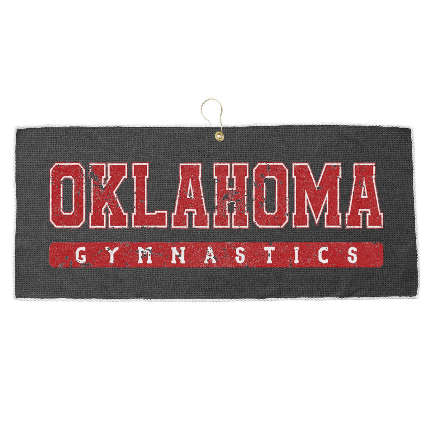 Oklahoma Gymnastics Red Vintage Text Large Microfiber Waffle Golf Towel