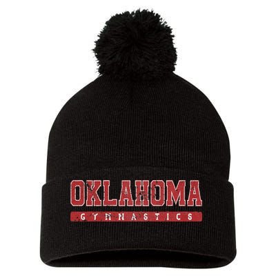 Oklahoma Gymnastics Red Vintage Text Pom Pom 12in Knit Beanie