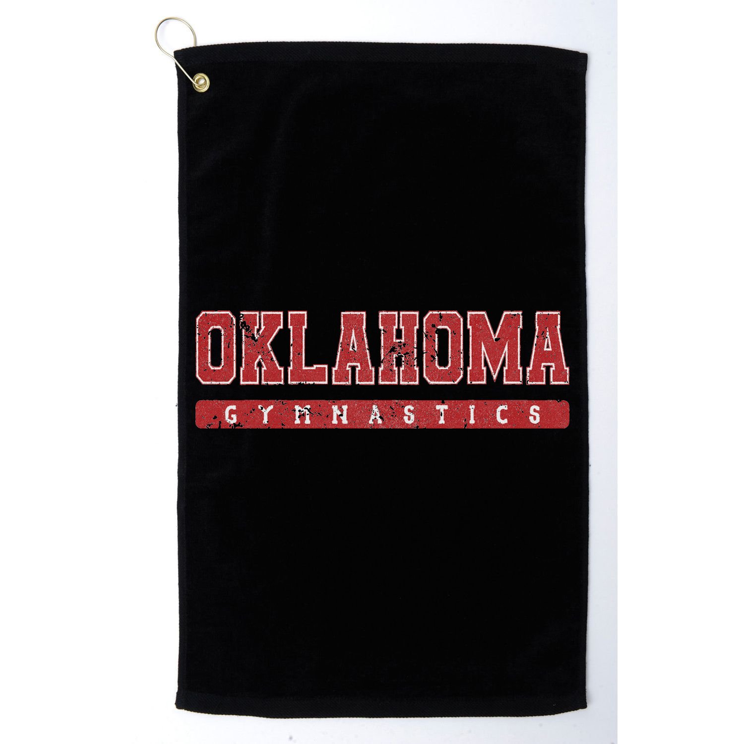 Oklahoma Gymnastics Red Vintage Text Golf Towel