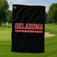 Oklahoma Gymnastics Red Vintage Text Golf Towel