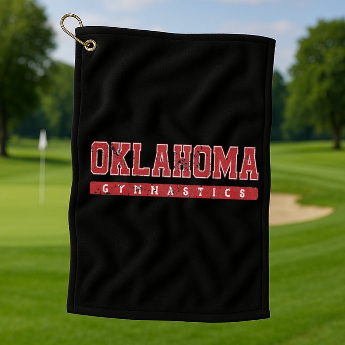 Oklahoma Gymnastics Red Vintage Text Golf Towel