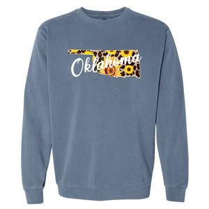 Oklahoma Girl Sunflower Leopard Rustic Black State Pride Garment-Dyed Sweatshirt