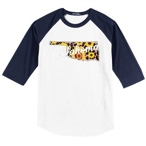 Oklahoma Girl Sunflower Leopard Rustic Black State Pride Baseball Sleeve Shirt