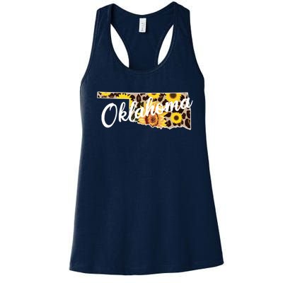 Oklahoma Girl Sunflower Leopard Rustic Black State Pride Women's Racerback Tank