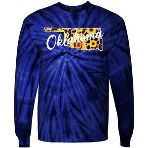 Oklahoma Girl Sunflower Leopard Rustic Black State Pride Tie-Dye Long Sleeve Shirt