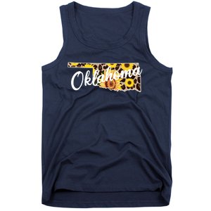 Oklahoma Girl Sunflower Leopard Rustic Black State Pride Tank Top