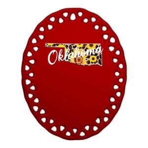 Oklahoma Girl Sunflower Leopard Rustic Black State Pride Ceramic Oval Ornament