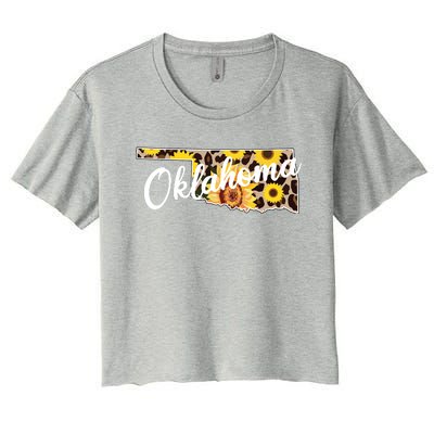 Oklahoma Girl Sunflower Leopard Rustic Black State Pride Women's Crop Top Tee