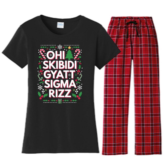 Ohio Gyatt Sigma Rizz Gen Alpha Xmas Christmas Party Women's Flannel Pajama Set